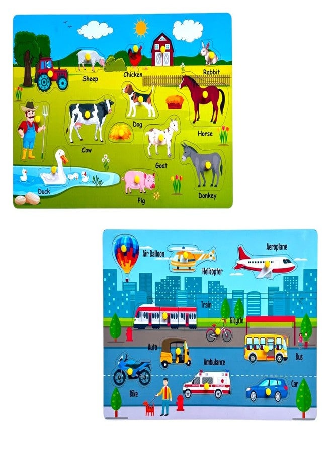 Kiddiwinks Winkslab:Farm Animals and Transportation Combo Peg Puzzle Set for Kids - Interactive Learning with Educational Boards for Kids’ Skill Development - Image 1
